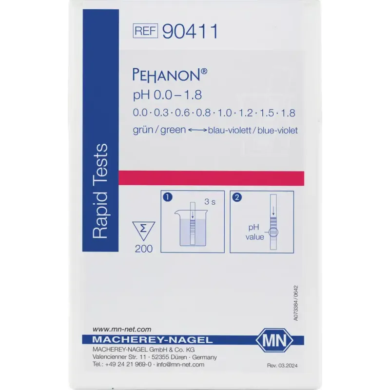 PEHANON pH 0.0 - 1.8 box of 200 strips 11 x 100 mm