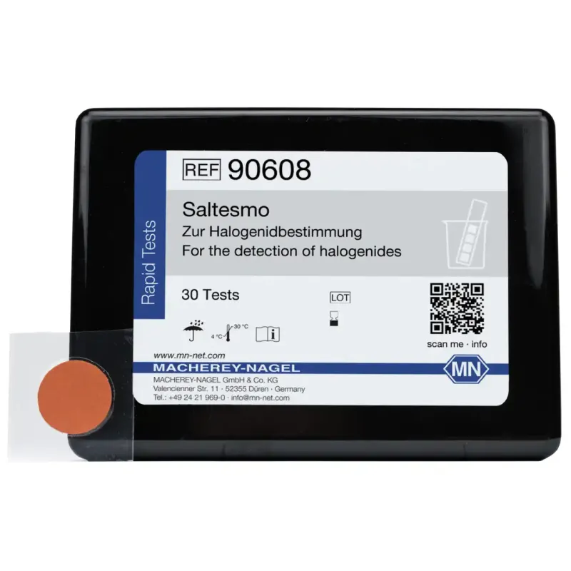 SALTESMO determination of halogenide ions incl. color chart and needle box of 30 test discs