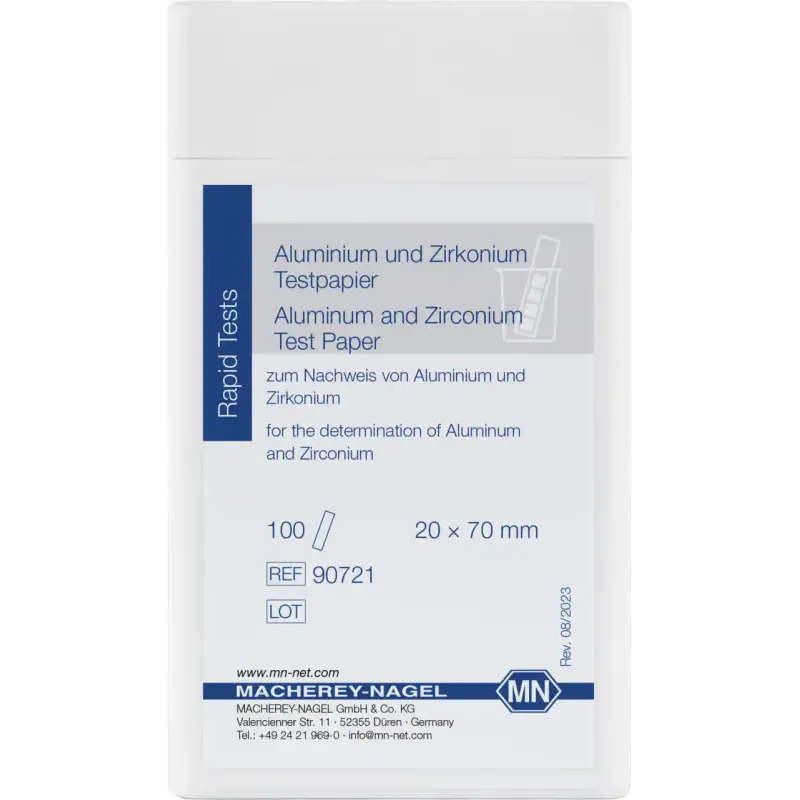 Aluminium and Zirconium test paper test strips 20 x 70 mm sufficient for 100 determinations