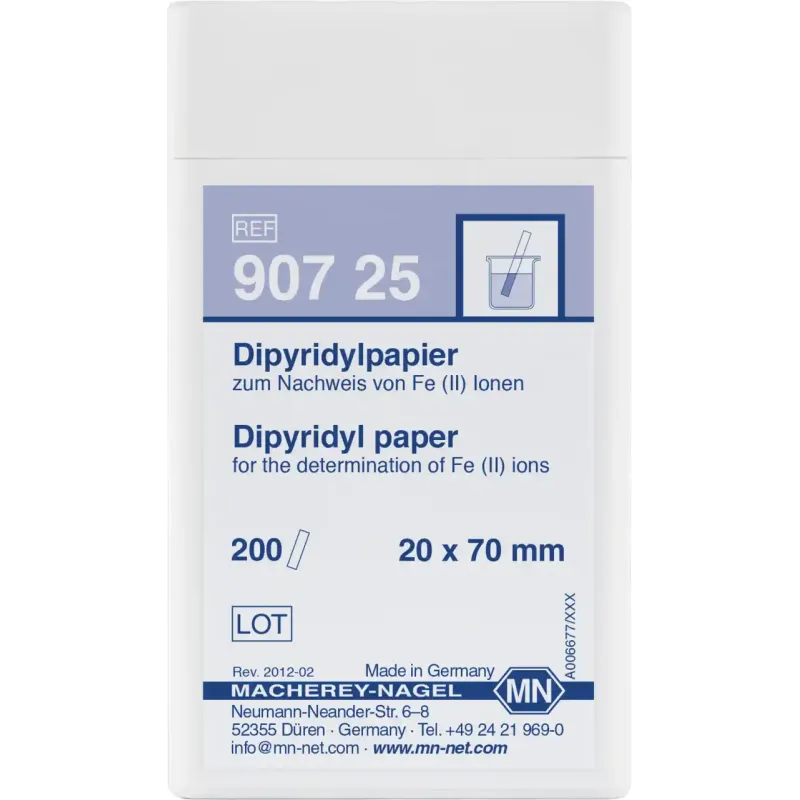 Dipyridyl paper test strips 20 x 70 mm sufficient for 200 determinations