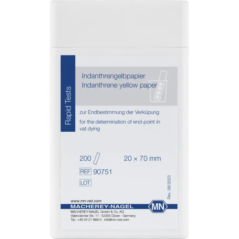 Indanthrene yellow paper test strips 20 x 70 mm sufficient for 200 determinations minimum order quantity: 5 pieces