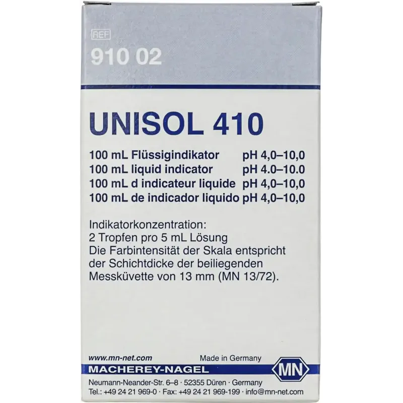 UNISOL 410, indicator solution pH 4-10 box of 100 mL incl. colour scale and measuring cell