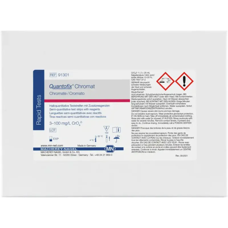 QUANTOFIX Chromate test strips 6 x 95 mm measuring range: 0-3-10-30-100 mg/L CrO42- sufficient for 100 determinations