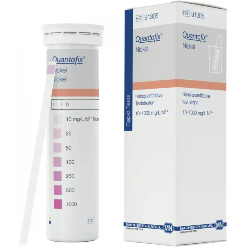 QUANTOFIX Nickel test strips 6 x 95 mm measuring range: 0-10-25-50-100- 250-500-1000 mg/L Ni2+ sufficient for 100 determinations