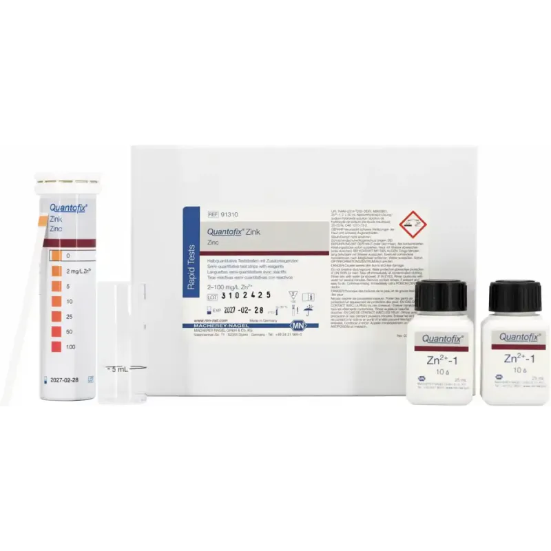 QUANTOFIX Zinc test strips 6 x 95 mm measuring range: 0-2-5-10-25-50-100 mg/L Zn2+ sufficient for 100 determinations