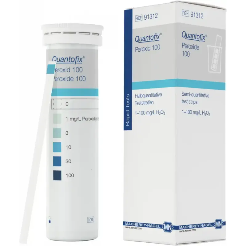 QUANTOFIX Peroxide 100 test strips 6 x 95 mm measuring range: 0-1-3-10-30-100 mg/L H2O2 sufficient for 100 determinations