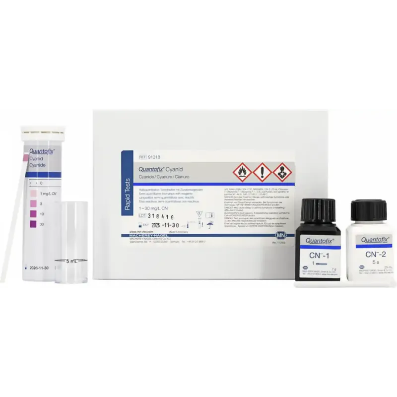 QUANTOFIX Cyanide test strips 6 x 95 mm measuring range: 0-1-3-10-30 mg/L CN- sufficient for 100 determinations