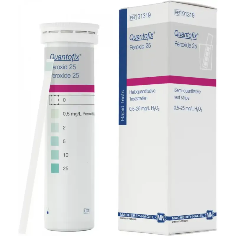 QUANTOFIX Peroxide 25 test strips 6 x 95 mm measuring range: 0-0.5-2-5-10-25 mg/L H2O2 sufficient for 100 determinations