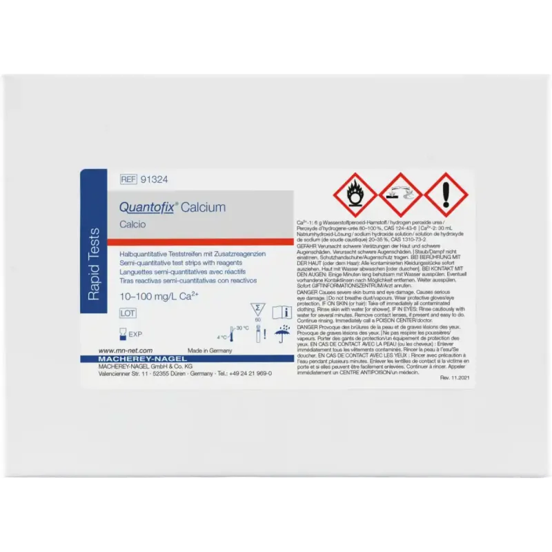 QUANTOFIX Calcium test strips 6 x 95 mm measuring range: 0-10-25-50-100 mg/L Ca2+ sufficient for 60 determinations