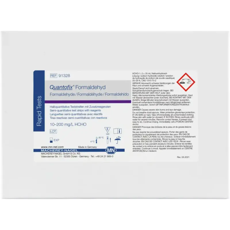 QUANTOFIX Formaldehyde test strips 6 x 95 mm measuring range: 0-10-20-40-60-100-200 mg/L HCHO sufficient for 100 determinations