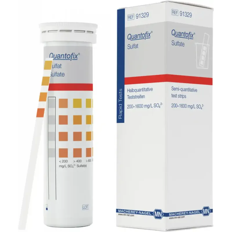 QUANTOFIX Sulphate test strips 6 x 95 mm measuring range: <(><<)>200->400->800->1200- >1600 mg/L SO42- sufficient for 100 determinations