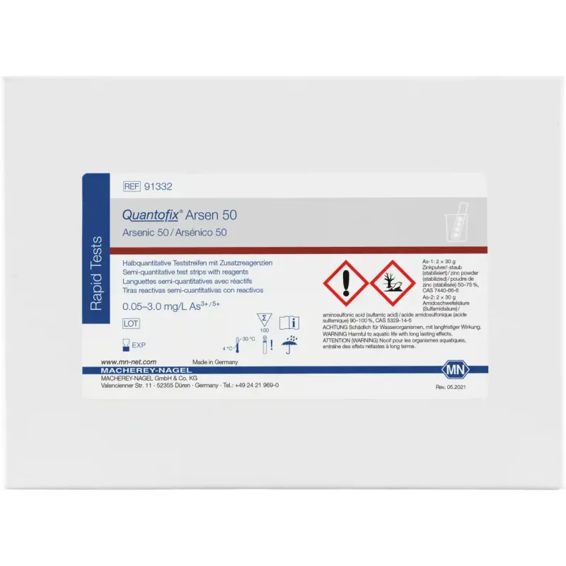 QUANTOFIX Arsenic 50 test strips 6 x 95 mm measuring range: 0-0.05-0.1-0.5-1.0- 1.7-3.0 mg/L As3+/5+ sufficient for 100 determinations