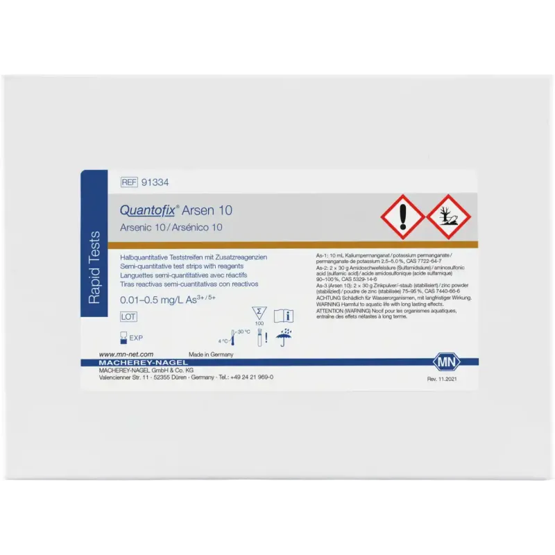 QUANTOFIX Arsenic 10 test strips 6 x 95 mm measuring range: 0-0.01-0.025-0.05-0.1- 0.5 mg/L As3+/5+ sufficient for 100 determinations