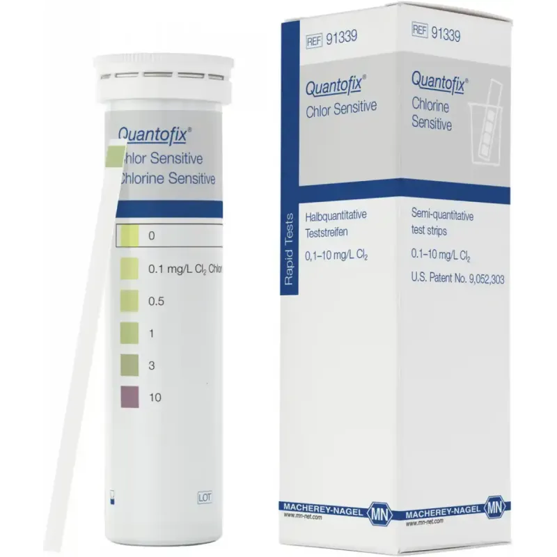 QUANTOFIX Chlorine Sensitive test strips 6 x 95 mm measuring range: 0-0.1-0.5-1-3-10 mg/L Cl2 sufficient for 100 determinations