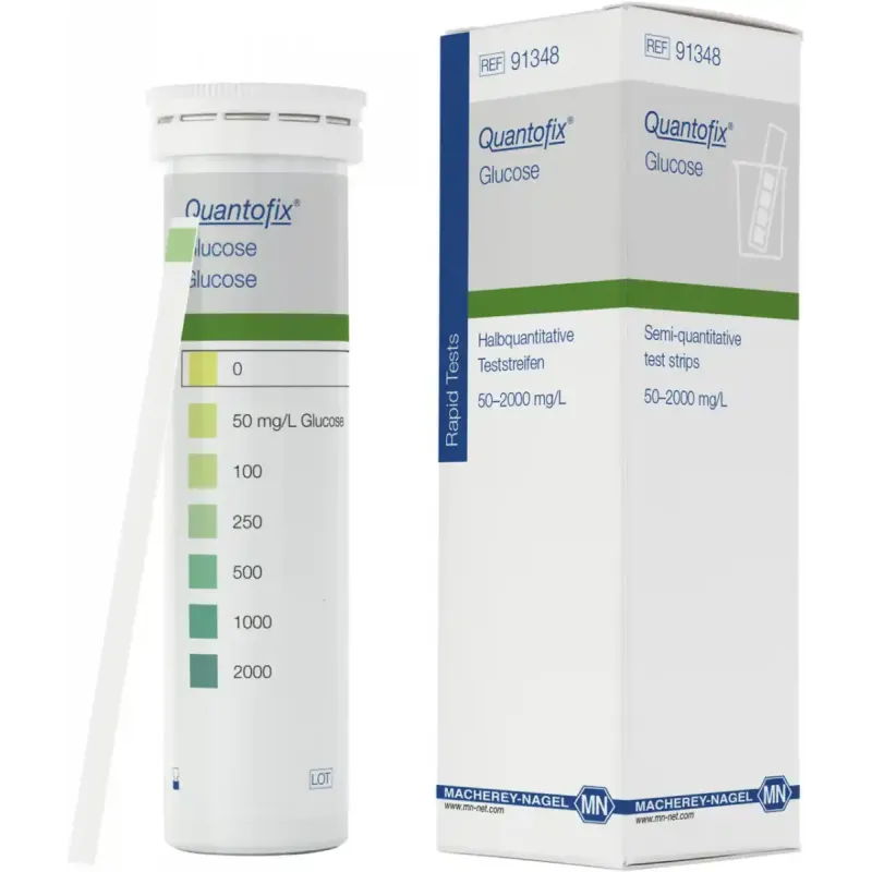 QUANTOFIX Glucose test strips 6 x 95 mm measuring range: 0-50-100-250-500- 1000-2000 mg/L glucose sufficient for 100 determinations