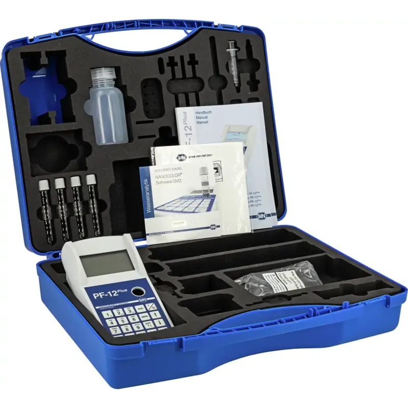 VISOCOLOR reagent case with photometer PF-12 Plus for individual combination of VISOCOLOR test kits, pH-Fix, QUANTOFIX, VISOCOLOR HE test kits, special and universal indicator paper, test papers
