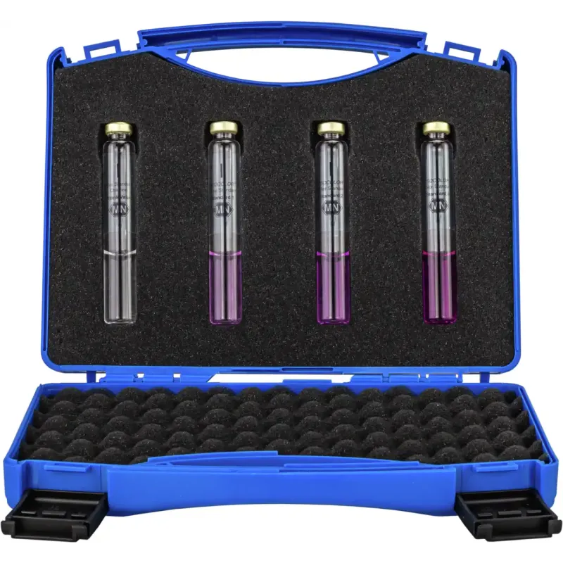 Colored reference standards to confirm instrument response (0-4 mg/L Cl2) Contains four solutions that simulate test color at different concentrations