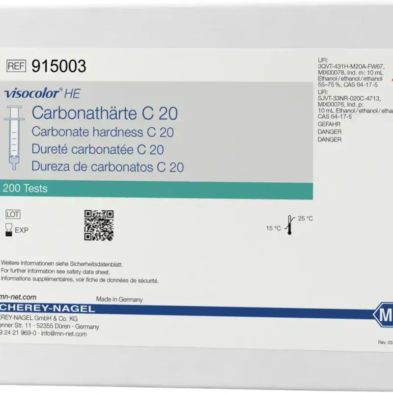 VISOCOLOR HE Carbonate alkalinity C 20 titration test kit measuring range: 0.6-25.0 °e / 0.2-7.2 mmol/L H+ sufficient for 200 determinations