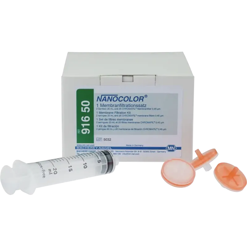 NANOCOLOR Membrane filtration kit consisting of: 2 syringes 20 mL, 25 CHROMAFIL membrane filters 0.45 µm
