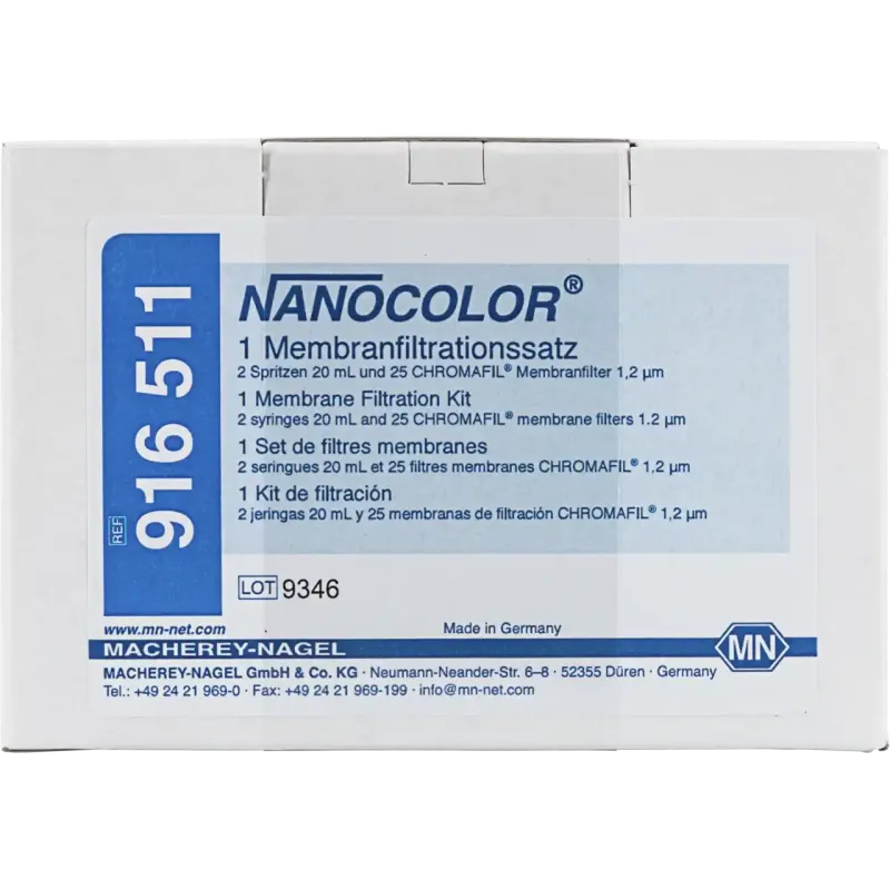 NANOCOLOR Membrane filtration kit with 2 syringes 20 mL, 25 CHROMAFIL membrane filters 1.2 µm