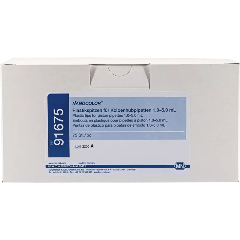 NANOCOLOR plastic tips transparent, inside sealing for 1-5 mL piston pipettes (old model, black) pack of 75