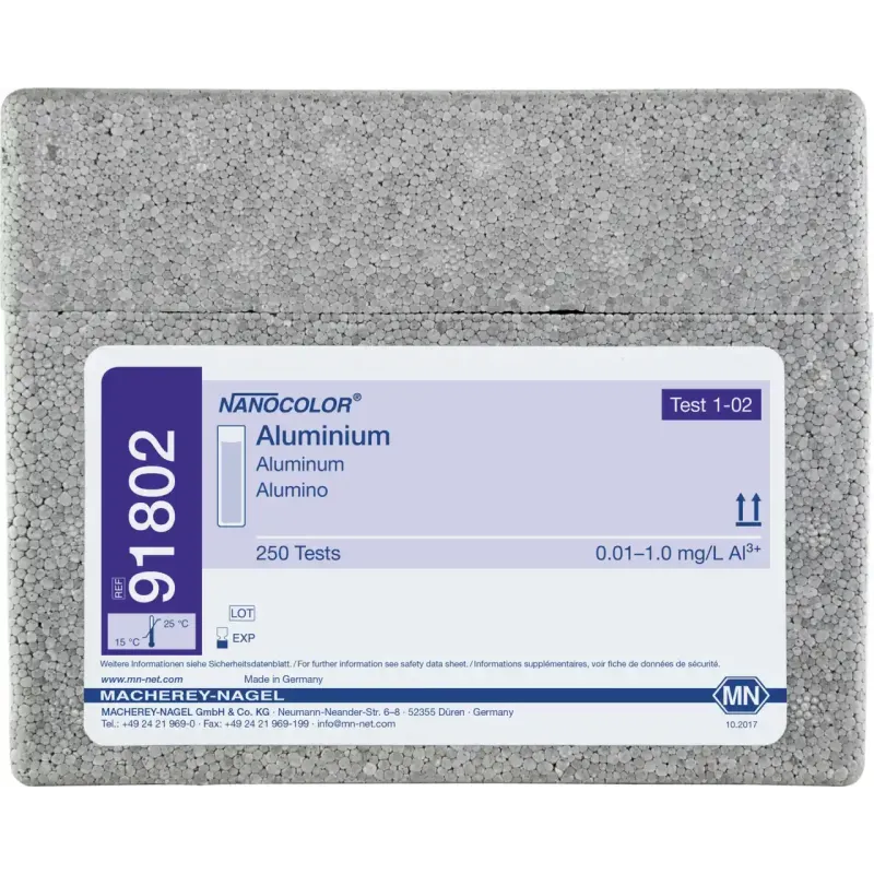 NANOCOLOR Aluminium standard test measuring range: 0.01-1.00 mg/L Al3+ sufficient for 250 determinations