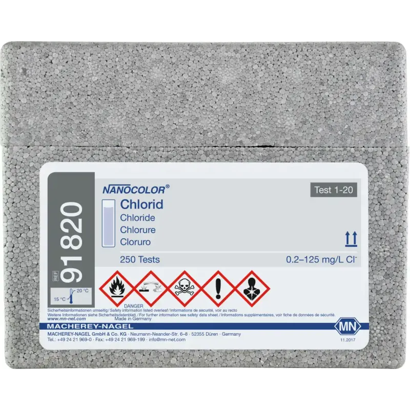 NANOCOLOR Chloride standard test measuring range: 0.2-125 mg/L Cl- sufficient for 250 determinations