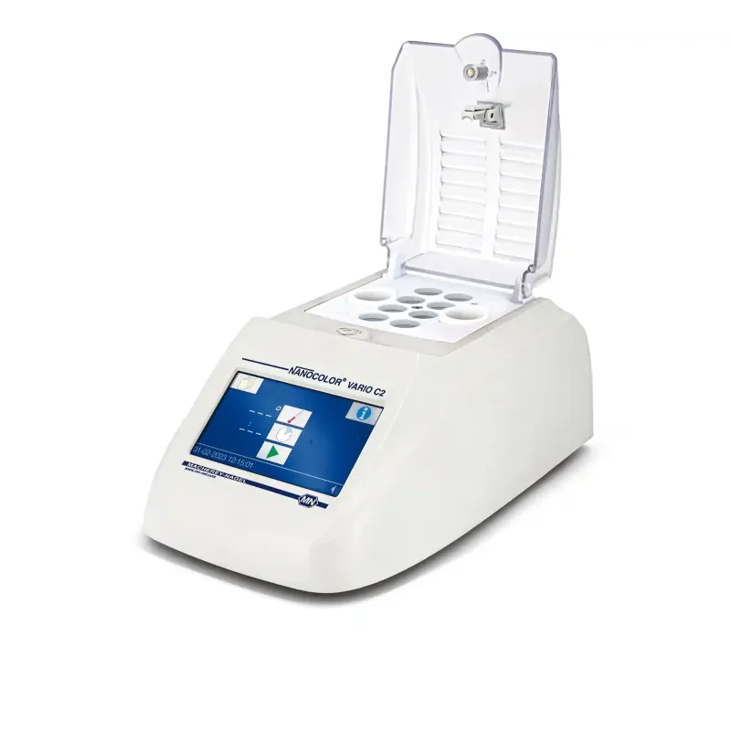 Heating block NANOCOLOR VARIO C2 M - with big bores - 8 bores for test tubes 16 mm OD, 2 bores for reaction vessels 22 mm diametre