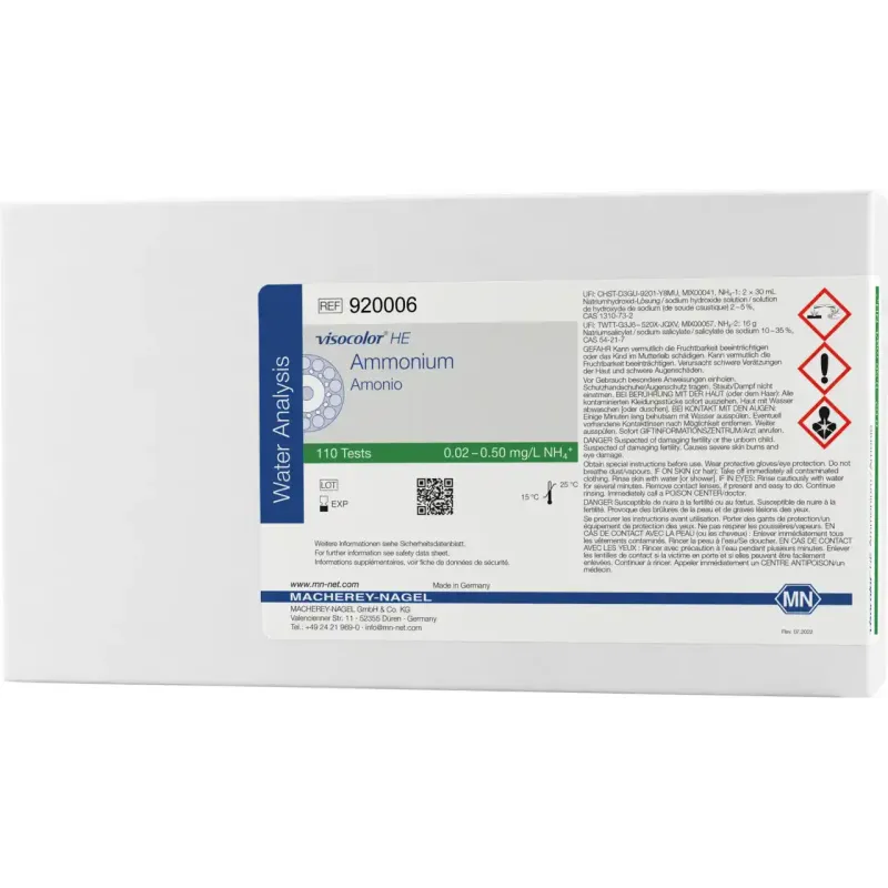 VISOCOLOR HE Ammonium highly sensitive test kit measuring range: 0.02 - 0.50 mg/L NH4+ sufficient for 110 determinations