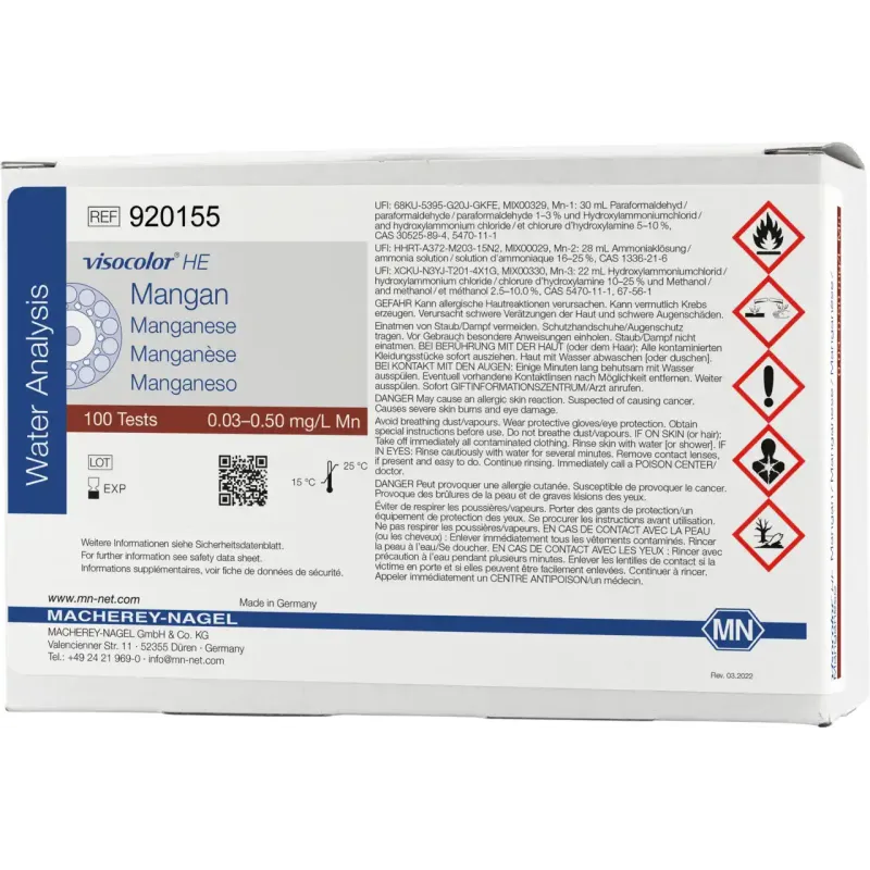 VISOCOLOR HE Manganese highly sensitive test kit - refill pack - measuring range: 0.03-0.50 mg/L Mn sufficient for 100 determinations