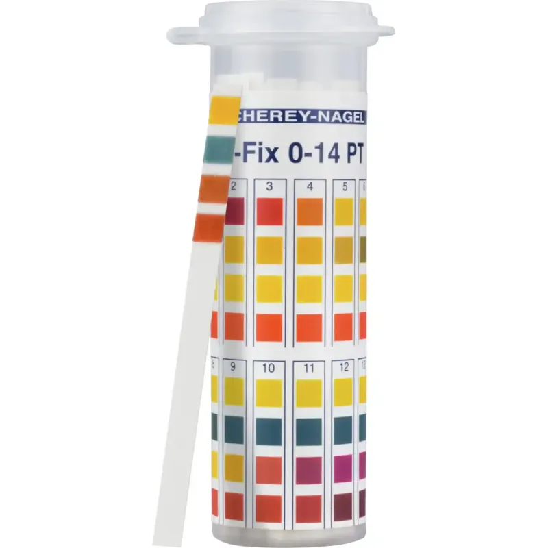 pH-Fix 0-14 PT indicator sticks in round plastic tube with snap cap measuring range: pH 0-1-2-3-4-5-6-7- 8-9-10-11-12-13-14 pack of 100 sticks 6 x 85 mm with LOT/EXP