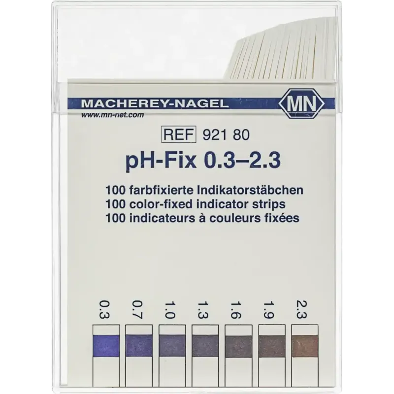 pH-Fix 0.3-2.3 indicator sticks measuring range: pH 0.3-0.7-1.0-1.3-1.6-1.9-2.3 pack of 100 sticks 6 x 85 mm
