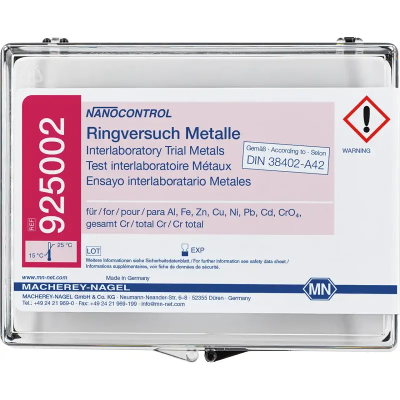 NANOCONTROL Interlaboratory trial metals consisting of interlaboratory test solution A, B and C for the determination of Al, Cd, Cr, Cu, Fe, Ni, Pb and Zn