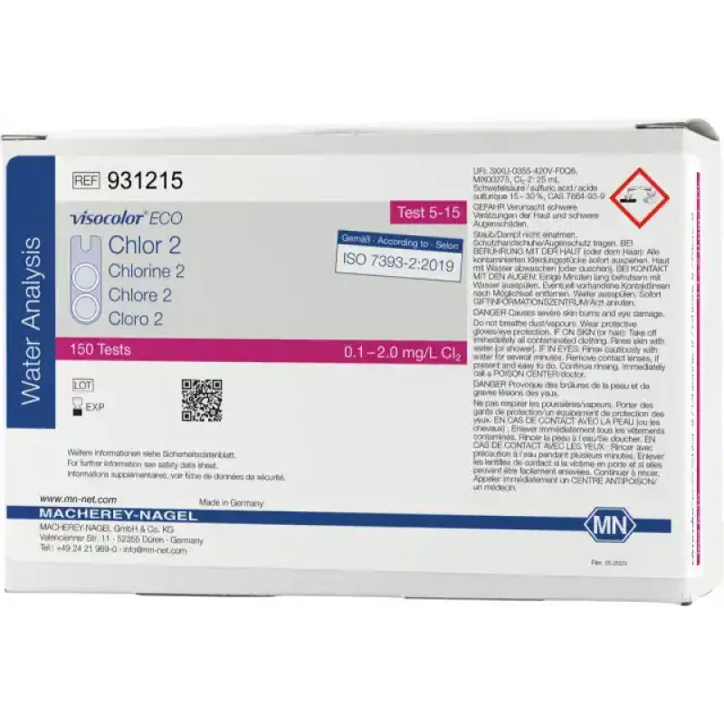 VISOCOLOR ECO Chlorine 2, free and total colorimetric test kit - refill pack - measuring range: 0.1-2.0 mg/L Cl2 sufficient for 150 determinations