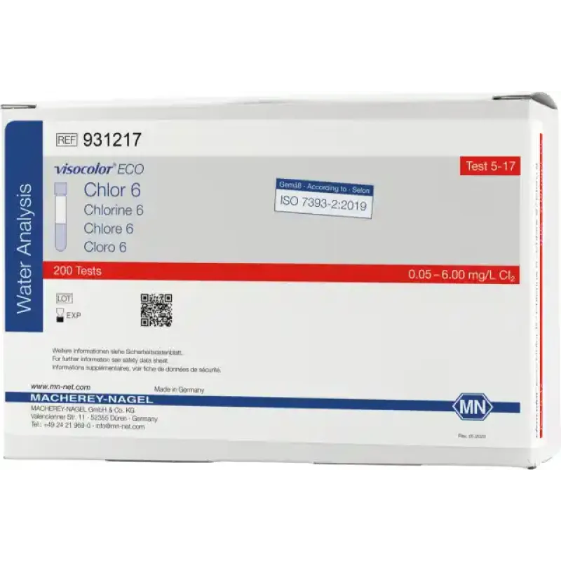 VISOCOLOR ECO chlorine 6 reagent set for photometric determination measuring range: 0.05-6.00 mg/L Cl2 sufficient for 200 determinations