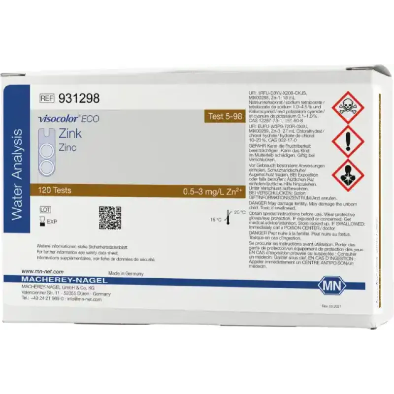 VISOCOLOR ECO Zinc colorimetric test kit - refill pack - measuring range: 0.5-3 mg/L Zn2+ sufficient for 120 determinations