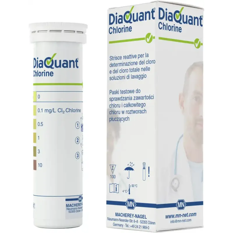 DiaQuant Chlorine box of 100 test sticks 6 x 95 mm