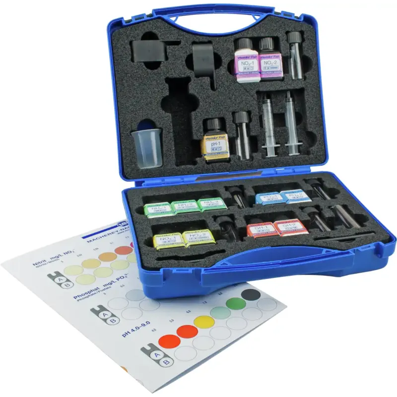 VISOCOLOR FISH reagent case for the determination of Ammonium, Nitrate, Nitrite, Phosphate, pH and Total hardness incl. color chart and manual