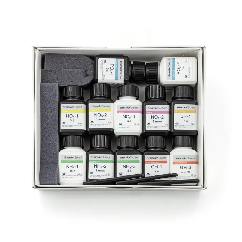 VISOCOLOR School reagent case refill set for the determination of Ammonium, Nitrate, Nitrite, Phosphate, pH and total hardness