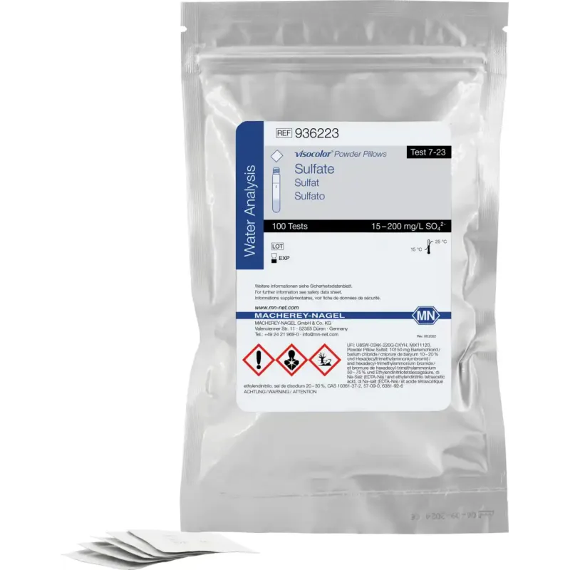 VISOCOLOR Powder Pillows Sulfate reagent set for photometric determination measuring range: 15 - 200 mg/L SO42- 100 determinations