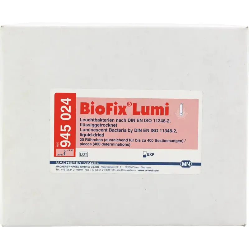 BioFix Lumi luminous bacteria in accordance DIN EN ISO 11348-2 packed with 20 vials, 20 determinations each vial liquid-dried, incl. reactivation solution