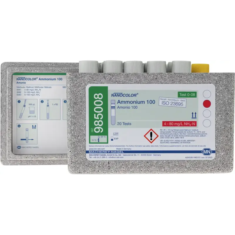 NANOCOLOR Ammonium 100 tube test measuring range: 4-80 mg/L NH4-N 5-100 mg/L NH4+ sufficient for 20 determinations