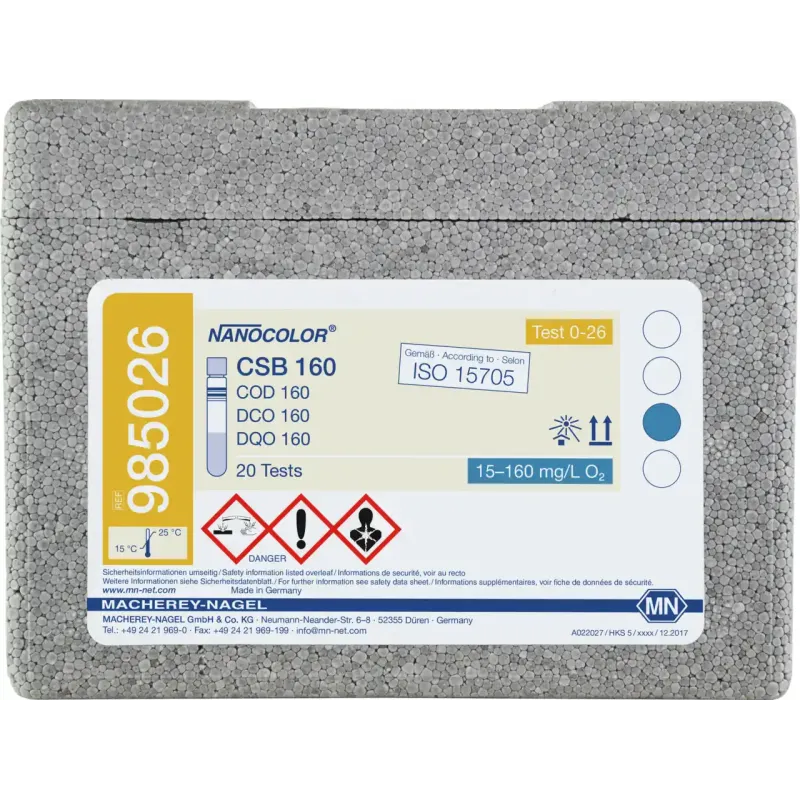 NANOCOLOR COD 160 tube test measuring range: 15-160 mg/L O2 sufficient for 20 determinations