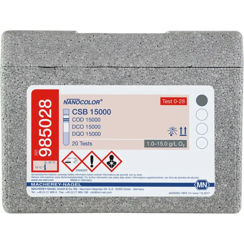 NANOCOLOR COD 15000 tube test measuring range: 1.0-15.0 g/L O2 sufficient for 20 determinations