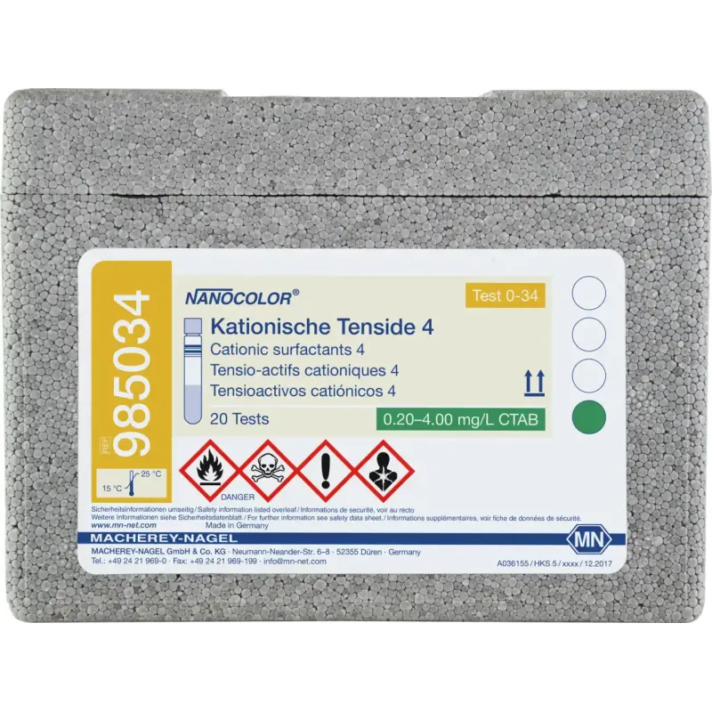 NANOCOLOR Cationic surfactants 4 tube test measuring range: 0.20-4.00 mg/L CTAB sufficient for 20 determinations