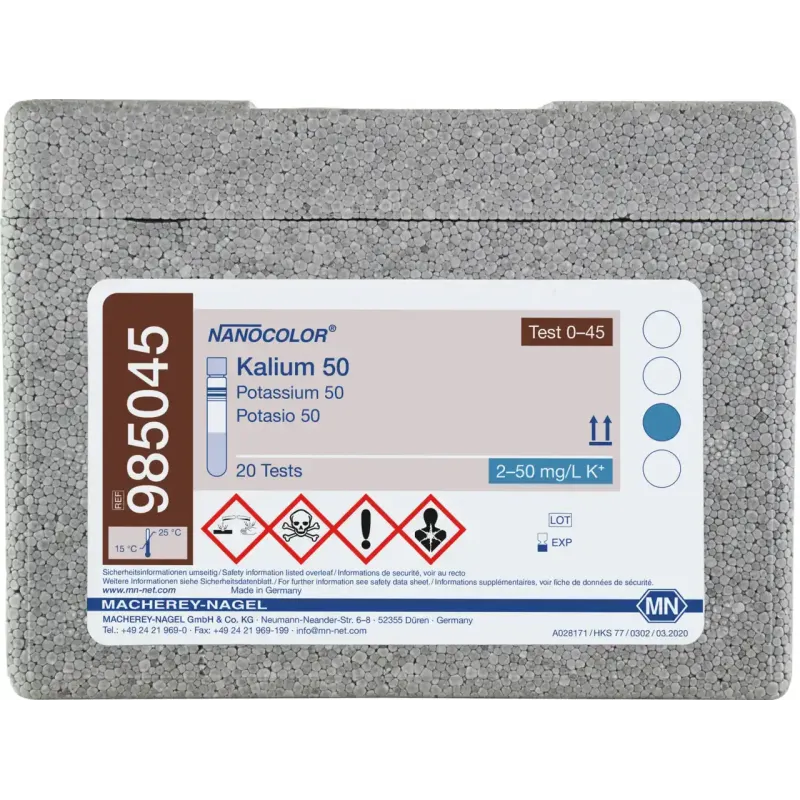 NANOCOLOR Potassium 50 tube test measuring range: 2-50 mg/L K+ sufficient for 20 determinations