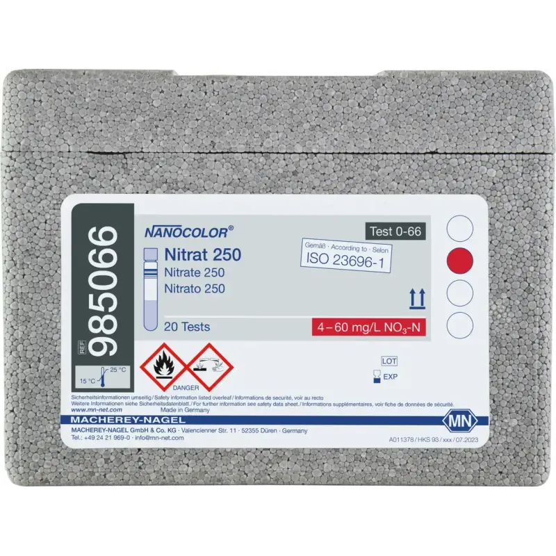 NANOCOLOR Nitrate 250 tube test measuring range: 4-60 mg/L NO3-N 20-250 mg/L NO3- sufficient for 20 determinations