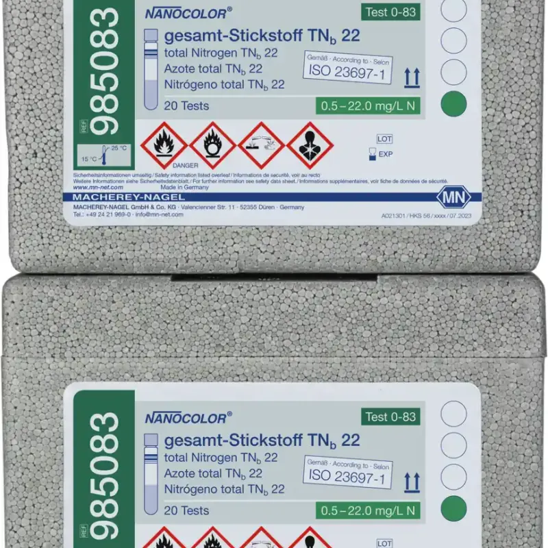 NANOCOLOR total Nitrogen TNb 22 tube test measuring range: 0.5-22.0 mg/L N sufficient for 20 determinations double box consisting of box A and B in slipcase