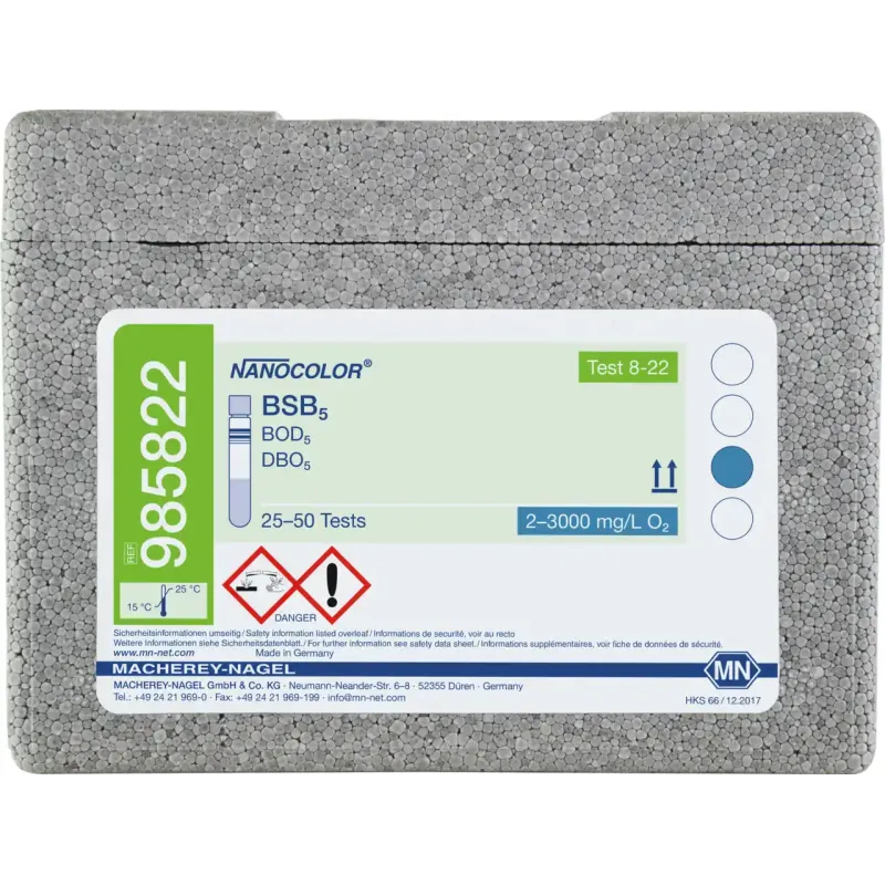 NANOCOLOR BOD5 (incubation with Winkler bottles) tube test measuring range: 2-3000 mg/L O2 sufficient for 25-50 determinations
