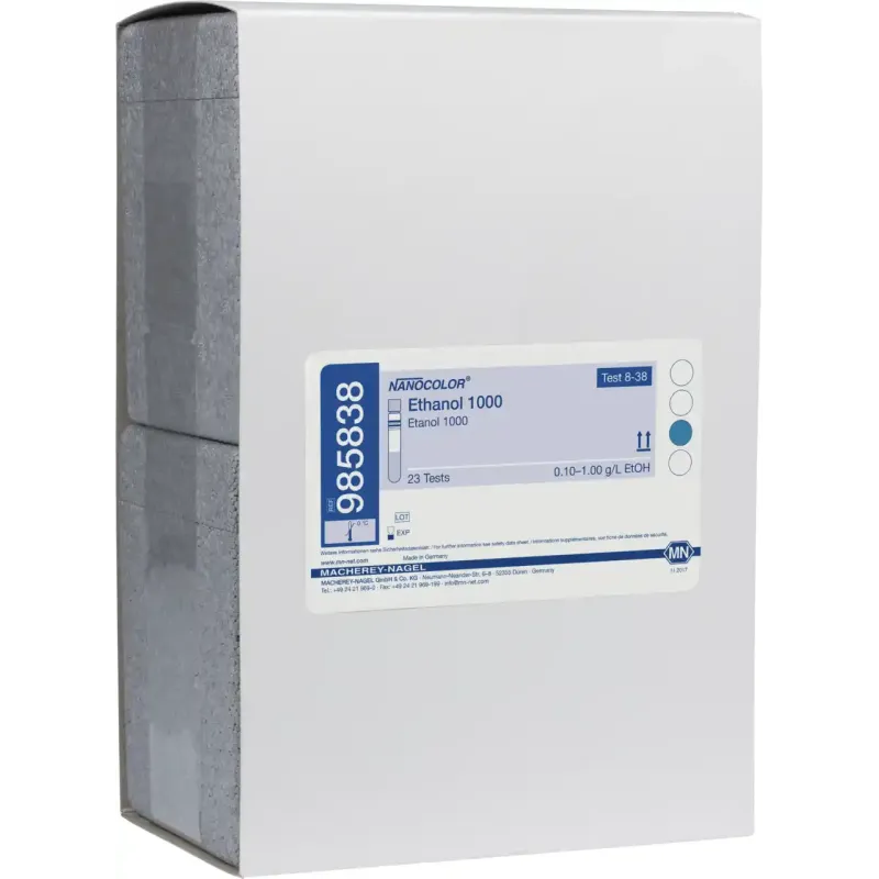 NANOCOLOR Ethanol 1000 tube test measuring range: 0.10-1.00 g/L EtOH 0.013-0.130 Vol. % EtOH sufficient for 23 determinations